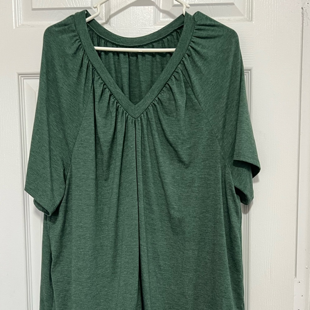 Green V-Neck Women's Top